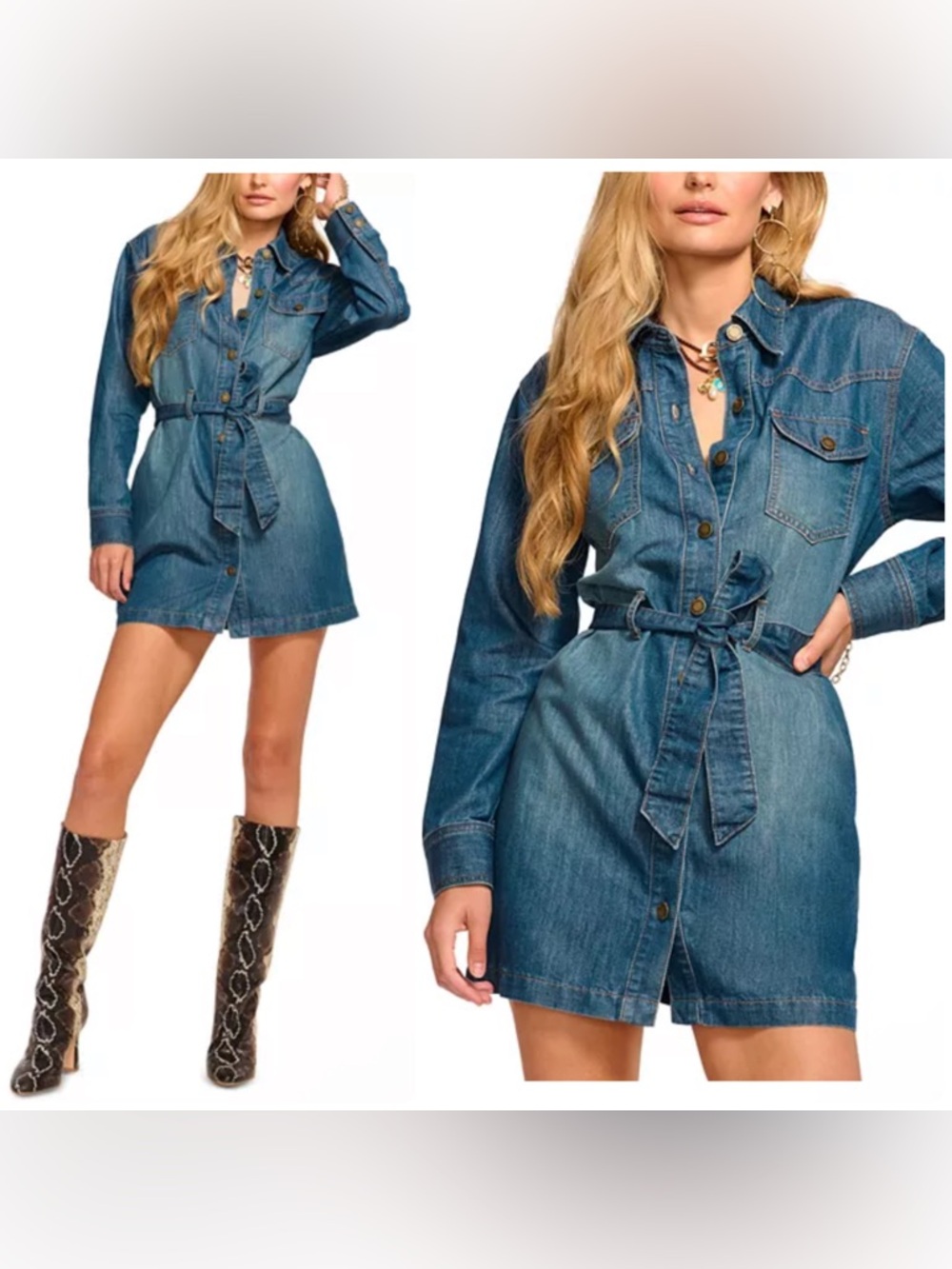 Ramy Brook Starling Button Down Med-Wash Shirt Denim Jean Mini Dress NWT $395